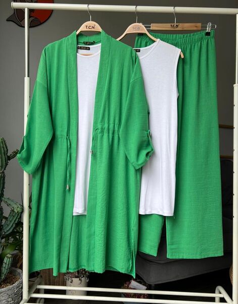 SEPN BELİ BAĞCIKLI KAP İÇLİK PANTOLON KETEN ÜÇLÜ TAKIM D7-1481-54-BENETTON - 1