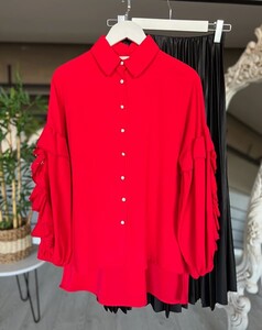 SEYQ BALON KOL FIRFIRLI GÖMLEK B7-5-23253-03-KIRMIZI - 