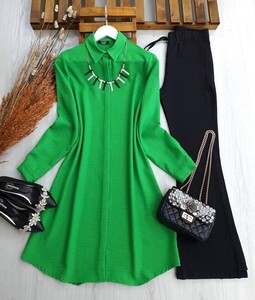 SFAY KOLYELİ GİZLİ DÜĞMELİ KETEN TUNİK C8-5310-54-BENETTON - 