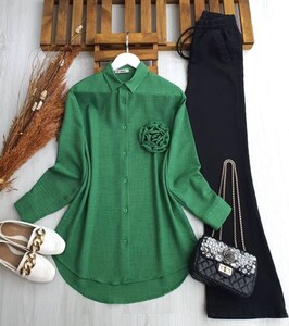 SİBE GÜL DETAYLI GÖMLEK TUNİK 5429-54-BENETTON - 