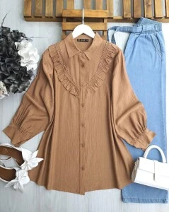 SİHYA FIRFIRLI GÜPÜRLÜ GÖMLEK TUNİK D3-5590-48-BİSKÜVİ - 1