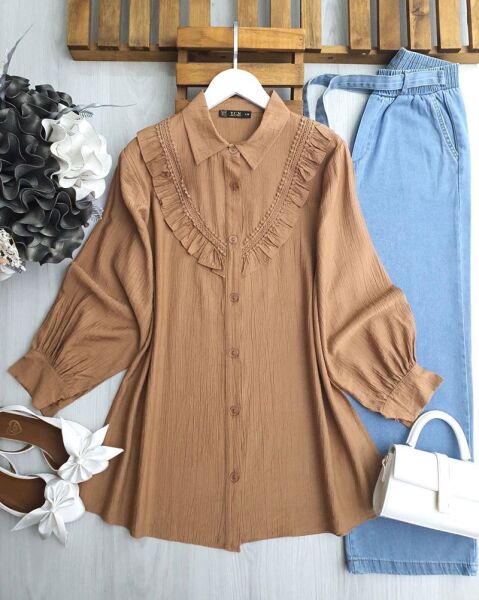 SİHYA FIRFIRLI GÜPÜRLÜ GÖMLEK TUNİK D3-5590-48-BİSKÜVİ - 1