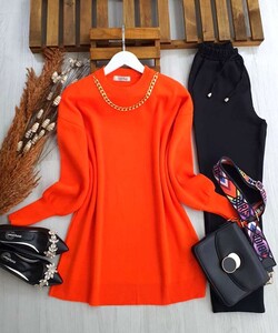 SİLNE KOLYELİ ÇELİK ÖRGÜ TRİKO TUNİK 8061-15-ORANJ - 