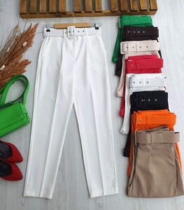 SİNE KENDİNDEN KEMERLİ HAVUÇ PANTOLON B8-5-23260-20-BEYAZ - 