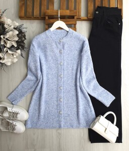 SOCSE TAŞLI DÜĞMELİ YUMOŞ HIRKA 8179-10-MAVİ - 