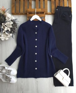 SOCSE TAŞLI DÜĞMELİ YUMOŞ HIRKA 8179-12-LACİVERT - 