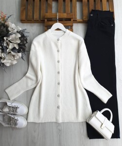 SOCSE TAŞLI DÜĞMELİ YUMOŞ HIRKA B7-5-8179-20-BEYAZ - 1