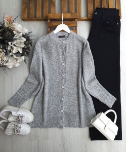 SOCSE TAŞLI DÜĞMELİ YUMOŞ HIRKA B7-5-8179-26-GRİ - 1