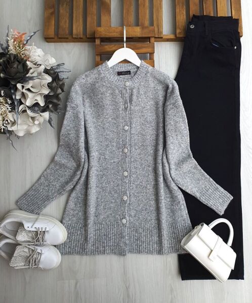 SOCSE TAŞLI DÜĞMELİ YUMOŞ HIRKA B7-5-8179-26-GRİ - 1