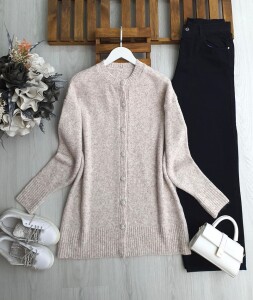 SOCSE TAŞLI DÜĞMELİ YUMOŞ HIRKA 8179-34-BEJ - 