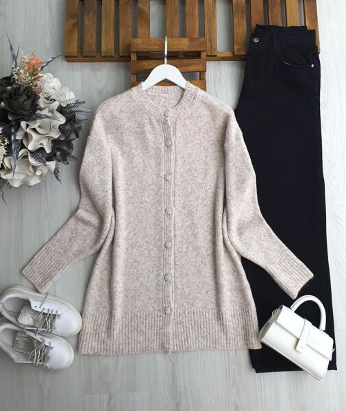 SOCSE TAŞLI DÜĞMELİ YUMOŞ HIRKA 8179-34-BEJ - 1