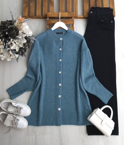 SOCSE TAŞLI DÜĞMELİ YUMOŞ HIRKA B7-5-8179-46-PETROL - 1