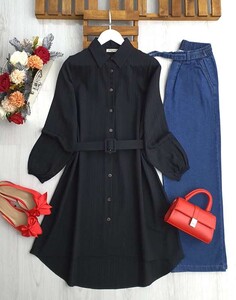 SOGDA KALIN KEMERLİ SALAŞ GÖMLEK TUNİK A10-1-5490-01-SİYAH - 