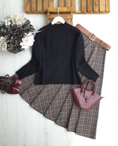 SOGES ÇİÇEKLİ ŞARDONLU KAZAK 8198-01-SİYAH - 1