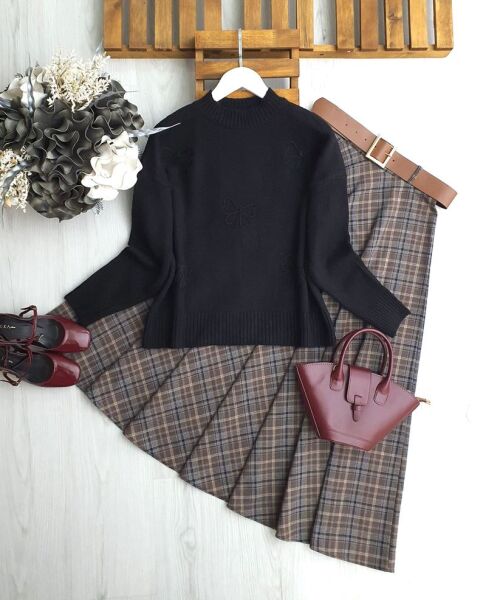 SOGES ÇİÇEKLİ ŞARDONLU KAZAK 8198-01-SİYAH - 1