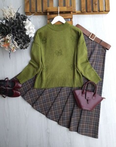 SOGES ÇİÇEKLİ ŞARDONLU KAZAK 8198-07-YEŞİL - 1