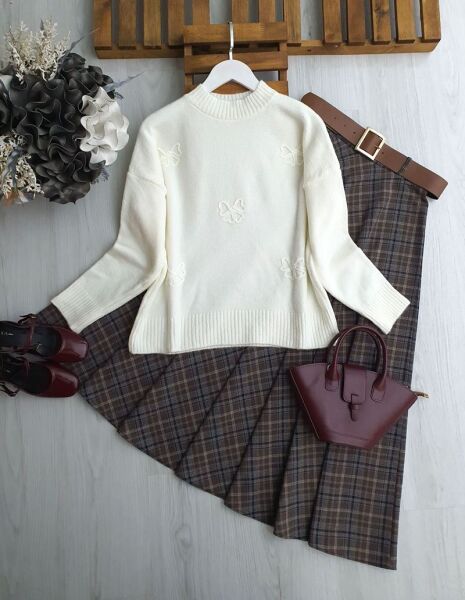 SOGES ÇİÇEKLİ ŞARDONLU KAZAK 8198-50-KEMİK - 1