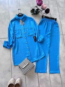 SOLGU CEP İNCİLİ KETEN İKİLİ TAKIM C9-1451-14-SAKS MAVİSİ - 