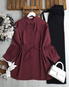 SUCA ÖN PARÇALI YAKA VEYA BEL BAĞCIKLI TUNİK A6-1-5528-04-BORDO - 
