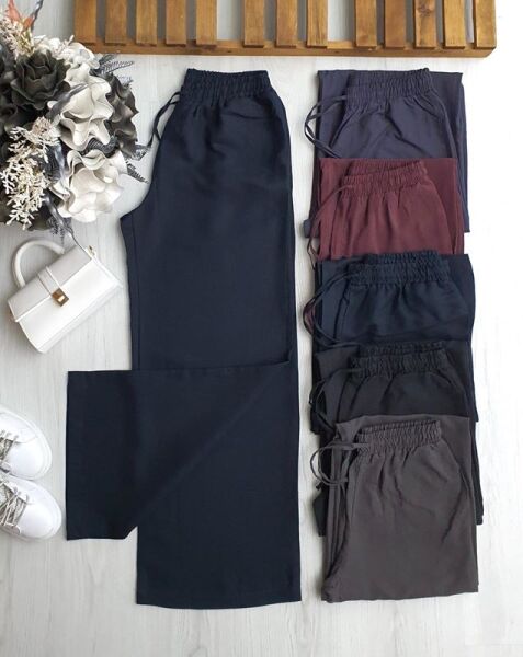 SULDE BELİ İPLİ LASTİKLİ BOL PANTOLON 6069-12-LACİVERT - 1