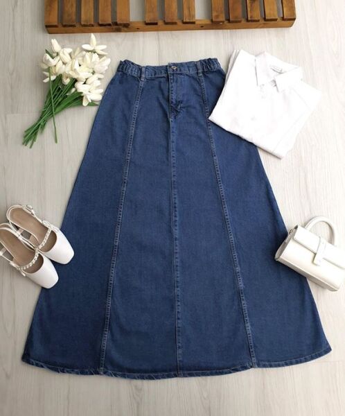 SUNF BEL ARKADAN LASTİKLİ KOT ETEK 6119-10-MAVİ - 1