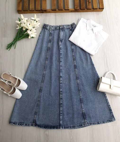 SUNF BEL ARKADAN LASTİKLİ KOT ETEK 6119-56-AÇIK KOT - 1