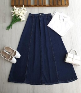 SUNF BEL ARKADAN LASTİKLİ KOT ETEK A4-2-6119-57-KOYU KOT - 