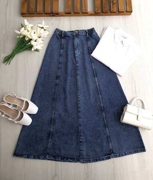 SUNF BEL ARKADAN LASTİKLİ KOT ETEK 6119-69-KAR MAVİ - 1