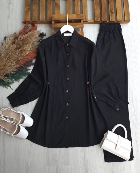 SURNE BEL YANLARDAN AYARLANABİLİR DÜĞMELİ İKİLİ TAKIM B2-1-1718-01-SİYAH - 1