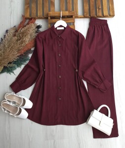 SURNE BEL YANLARDAN AYARLANABİLİR DÜĞMELİ İKİLİ TAKIM B2-1-1718-04-BORDO - 1