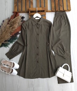 SURNE BEL YANLARDAN AYARLANABİLİR DÜĞMELİ İKİLİ TAKIM B2-1-1718-09-HAKİ - 