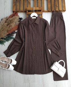 SURNE BEL YANLARDAN AYARLANABİLİR DÜĞMELİ İKİLİ TAKIM B2-1-1718-37-KAHVE - 