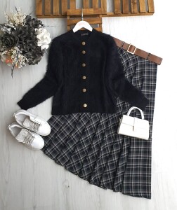 SVEN ÖNÜ DÜĞMELİ SAKALLI ANGORA HIRKA A9-1-8163-01-SİYAH - 1