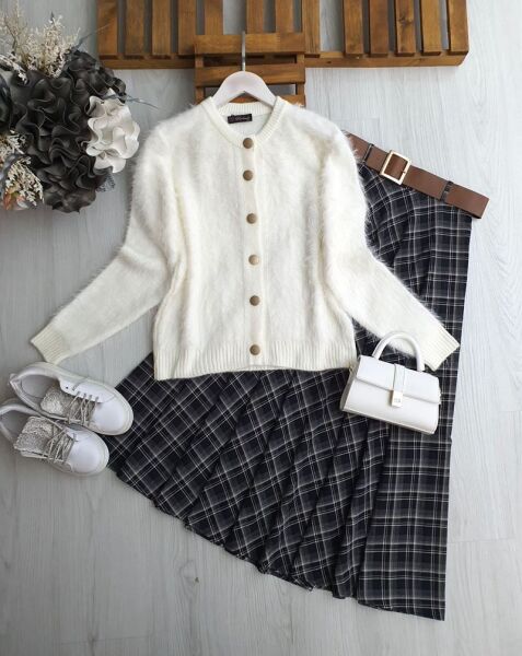 SVEN ÖNÜ DÜĞMELİ SAKALLI ANGORA HIRKA A9-1-8163-20-BEYAZ - 1