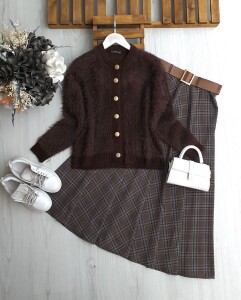 SVEN ÖNÜ DÜĞMELİ SAKALLI ANGORA HIRKA A9-1-8163-37-KAHVE - 1