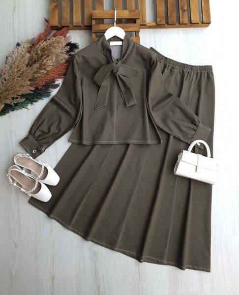 TAKEN KRAVAT YAKA KOT ETEKLİ TAKIM 1713-09-HAKİ - 1