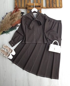 TAKEN KRAVAT YAKA KOT ETEKLİ TAKIM A3-2-1713-37-KAHVE - 1