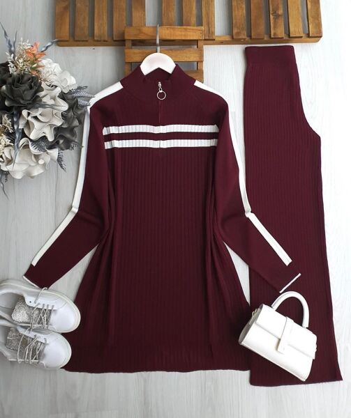 TAND YARIM FERMUARLI ŞERİTLİ TRİKO TAKIM A6-6-8153-04-BORDO - 1