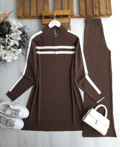 TAND YARIM FERMUARLI ŞERİTLİ TRİKO TAKIM A6-6-8153-37-KAHVE - 