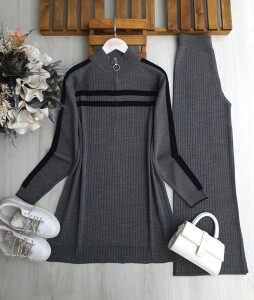 TAND YARIM FERMUARLI ŞERİTLİ TRİKO TAKIM A6-6-8153-58-FÜME - 1