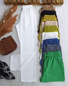 TECE BELİ LASTİKLİ BAĞCIKLI CEPLİ KETEN PANTOLON C11-6047-20-BEYAZ - 