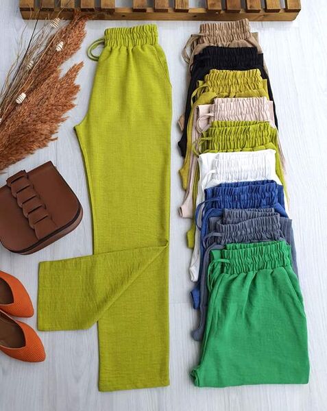 TECE BELİ LASTİKLİ BAĞCIKLI CEPLİ KETEN PANTOLON B9-5-6047-60-FISTIK YEŞİLİ - 1