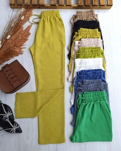 TECE BELİ LASTİKLİ BAĞCIKLI CEPLİ KETEN PANTOLON C11-6047-70-YAĞ YEŞİLİ - 