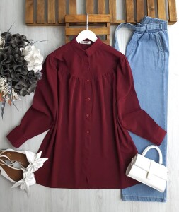 TELVA ROBALI RAHAT KALIP GÖMLEK TUNİK 5570-04-BORDO - 