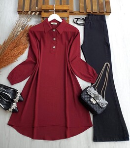 TEQU TAŞLI DÜĞMELİ SALAŞ AYROBİN TUNİK B9-5-5312-04-BORDO - 
