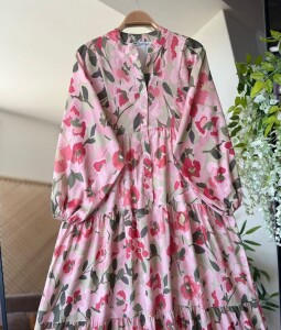 TESNA SOFT DİJİTAL BASKI PATLI YARIM DÜĞMELİ SALAŞ ELBİSE B5-4-2379-47-PEMBE - 2