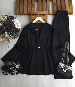 TOVKE TEK DÜĞME CEKET PANTOLON TAKIM A3-1-1682-01-SİYAH - 