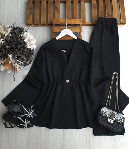 TOVKE TEK DÜĞME CEKET PANTOLON TAKIM A3-1-1682-01-SİYAH - 1