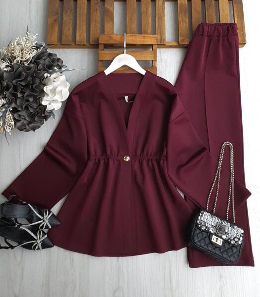 TOVKE TEK DÜĞME CEKET PANTOLON TAKIM A3-1-1682-04-BORDO - 1