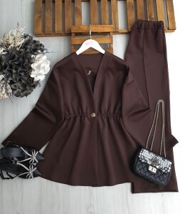 TOVKE TEK DÜĞME CEKET PANTOLON TAKIM A3-1-1682-37-KAHVE - 